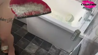 Blonde European MILF Shaves in Glass Shower Until Climax