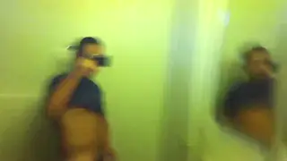Latino Teen Strokes Himself in a Bathroom Mirror