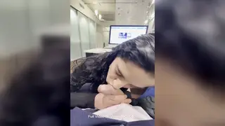 Office Colleague Swallows Every Drop After a Desk Blowjob