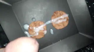 Outdoor Handjob Ends With Cumshot On Cookies