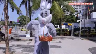 Muscular Latino Takes POV Blowjob from Bunny Costume Bottom