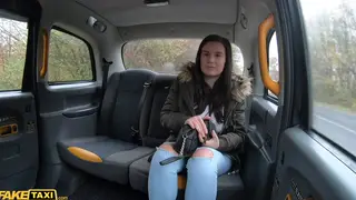 Brunette Passenger Rides Driver in POV Taxi Encounter