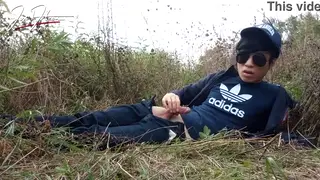 Asian Twink Strokes Smooth Cock to Sticky Finish Outdoors