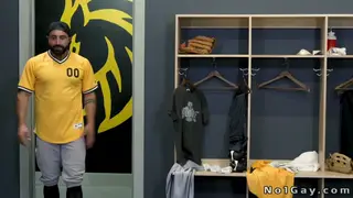 Hairy Muscular Men Engage in Locker Room Threesome