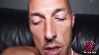 European Guy Strokes Himself on Leather Couch POV