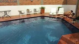 Brunette Latina Rims Her Step-Nephew by the Pool