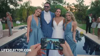 Bride and Bridesmaids Take Turns in a Wild Foursome