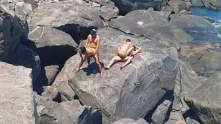 Beachside Bareback Encounter on Rocky Shores