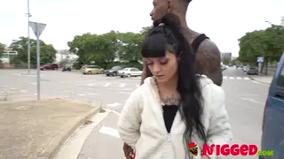 Petite European Brunette Takes First Double Penetration From Two Black Men