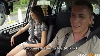 European Brunette Squirts Hard in a Moving Taxi