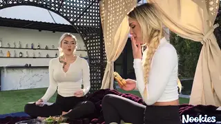 Tattooed Hitchhiker Shares a Blonde in a Car Threesome