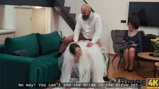 Bride in Stockings Rides Older Man in Wedding Lingerie