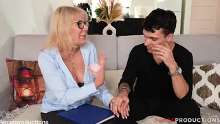 Busty Blonde MILF Serves Stepson with Deepthroat and Titjob