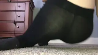 Teen in Leggings Shows Off Feet and Stockings