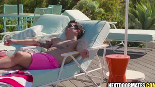 Muscular Jock Seduces Pool Guy for Bareback Sex