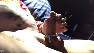 Uncut Guy Jerks Off Sitting Up on His Bed