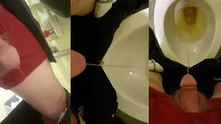 Mature Bear Strokes His Thick Cock in a Public Restroom Until Release