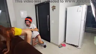 Redhead MILF in Lingerie Dominates Delivery Guy in Bathroom