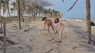 BBW Lesbians Caught and Ass-Fucked by Tourist on Beach
