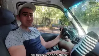 Hairy Bear Gets Footjob Outdoors from Stranger