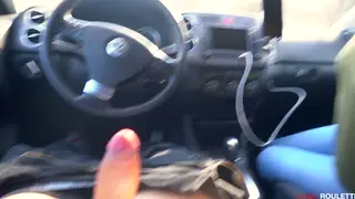 Mature Wife Swallows Driver's Load in Car POV
