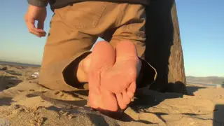 Twink Shows Off Bare Feet on Sandy Beach Shore