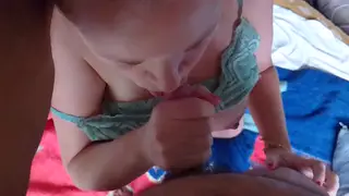 Blonde Gives Slow Blowjob Focusing on Oral Pleasure