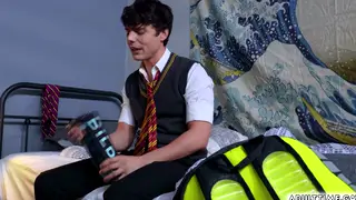 Blonde Twink Explores a Backpack Toy Before Bareback Fun