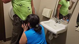 Busty Asian Employee Gives Quick Blowjob on Break