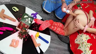Petite Wife Takes Two Thrusting Dildos in Holiday DP