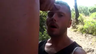 European Guy Sucks Big Cock Outdoors for Facial