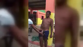 Muscular Ebony Man Receives Handjob and Blowjob Outdoors