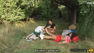 Busty Tattooed MILF Cheats Outdoors with Man