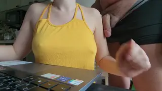 Busty MILF Gives a Slow Handjob to Her Son's Friend