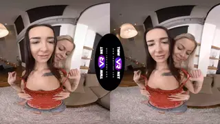 Blonde and Brunette Share Intimate VR Lesbian Play
