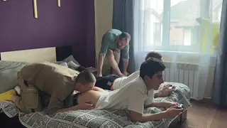 Stepdad and Stepson Share Friends in a Bareback Orgy