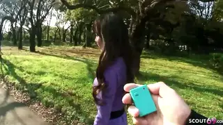 Tiny Japanese Schoolgirl Takes First POV Blowjob in Car Casting