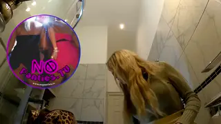 Blonde Wife Teases in Lingerie Before Bathroom Solo