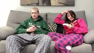 Petite Brunette Stepsister Gives Stepbrother a Handjob