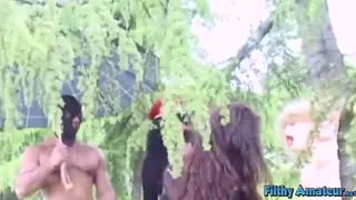 Masked MILF Joins an Outdoor Orgy With Multiple Partners