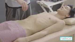 Blonde and Asian Twinks Share Massage and Bareback Sex
