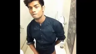 Indian Twink Strokes His Cock in a Bathroom