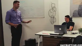 Muscular Boss Dominates Employee with Bareback Office Sex