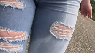 Redhead Teen Wets Her Jeans Twice Outdoors