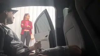 Redhead Student Gives Risky Car Handjob in Public View
