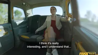 Redhead Rides Driver in Taxi Before Creampie Finish