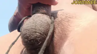 Indian Daddy Bound on a Beach for Handjob and Cumshot