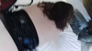 European BBW MILF Services Boss at Desk While Husband Watches