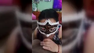 Masked Performer Delivers a Sloppy Deepthroat Blowjob