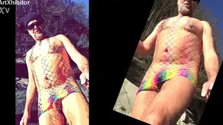 Mature Crossdresser Enjoys Cold Outdoor Dip in Nylon Lingerie